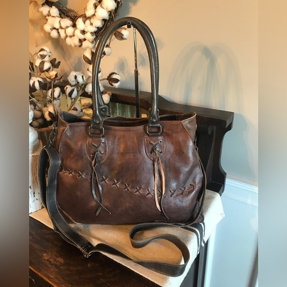 Bed Stu Bags Bed Stu Leather Bruna Shoulder Bag Teak Rustic Black